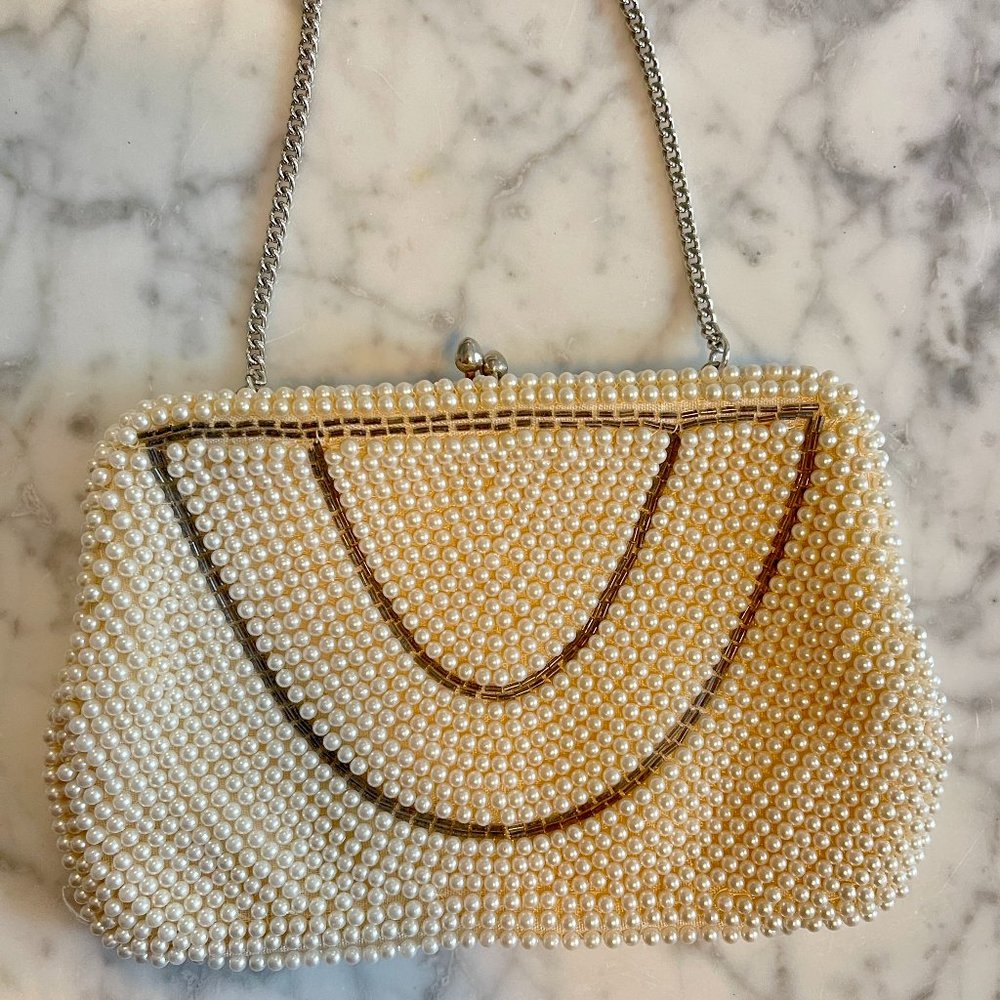 1950s Mid-Century pearl beaded evening bag